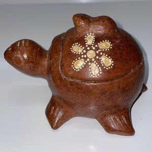 Unique Clay Trinket Box Mother‎ with Baby Turtle Tortoise Floral